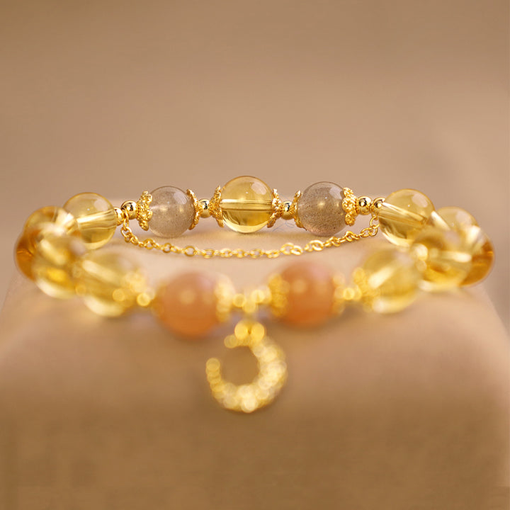 Buddha Stones 祝福された月モチーフのシトリン 豊かなエネルギーのブレスレット