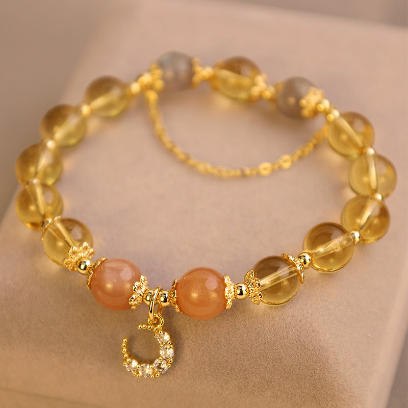 Buddha Stones 祝福された月モチーフのシトリン 豊かなエネルギーのブレスレット