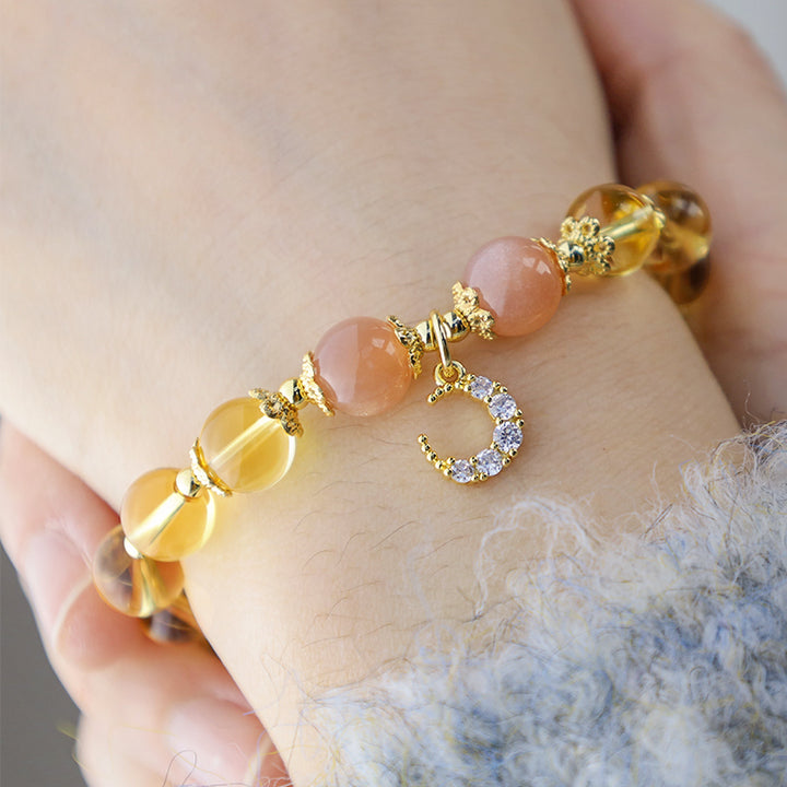Buddha Stones 祝福された月モチーフのシトリン 豊かなエネルギーのブレスレット
