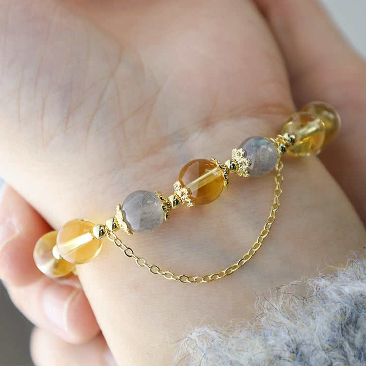 Buddha Stones 祝福された月モチーフのシトリン 豊かなエネルギーのブレスレット