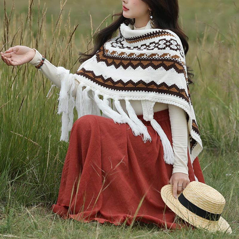 Buddha Stonesチベット三角ショール ストライプタッセル 冬用 心地よい旅行用スカーフ ラップ - image 5