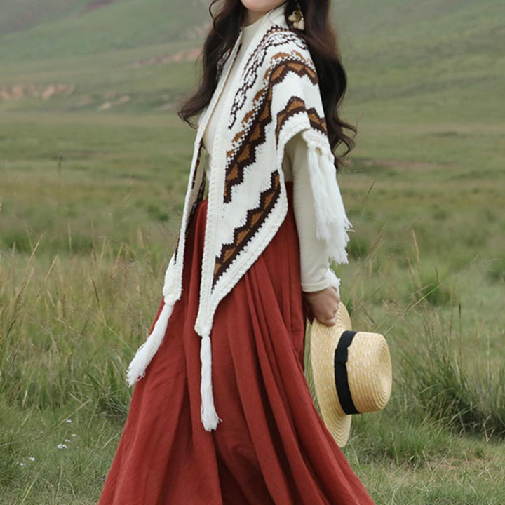 Buddha Stonesチベット三角ショール ストライプタッセル 冬用 心地よい旅行用スカーフ ラップ - image 4