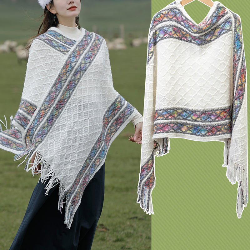 Buddha Stonesチベット カラフル ストライプ 菱形 パターン ショール タッセル プルオーバー 冬 快適 旅行用 スカーフ ラップ - image 4