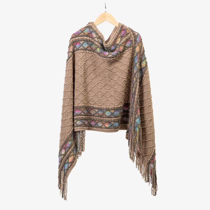 Buddha Stonesチベット カラフル ストライプ 菱形 パターン ショール タッセル プルオーバー 冬 快適 旅行用 スカーフ ラップ