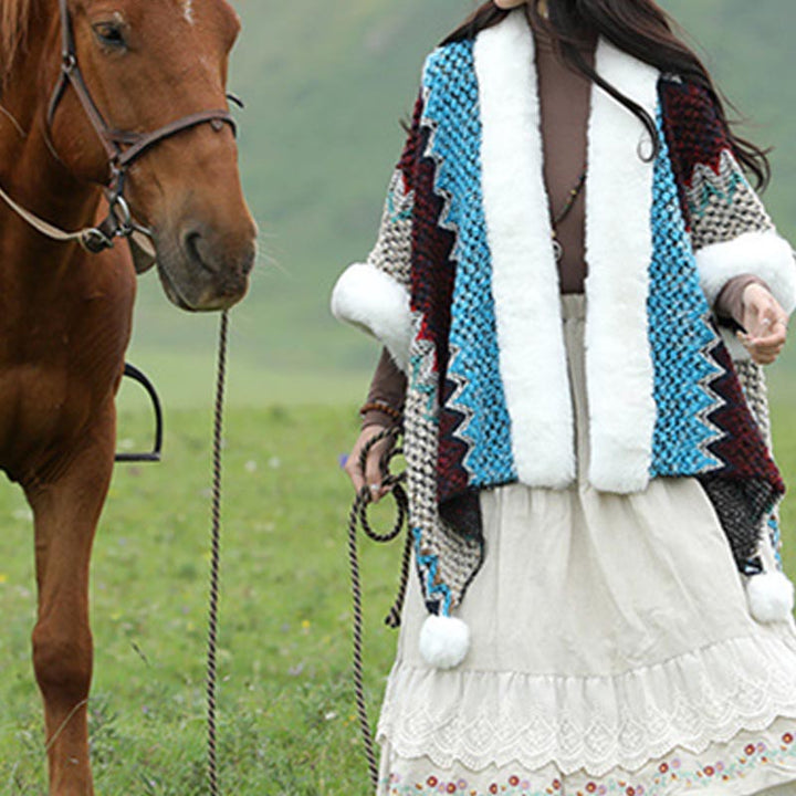 Buddha Stonesチベットのマルチカラーの波線ニットストライプショールコート冬用快適トラベルスカーフラップ - image 16