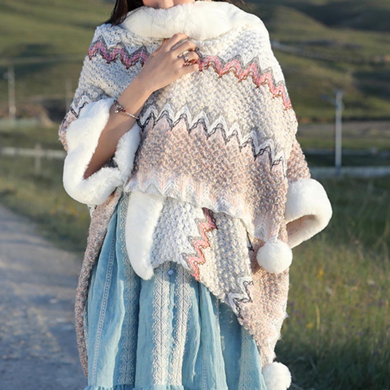 Buddha Stonesチベットのマルチカラーの波線ニットストライプショールコート冬用快適トラベルスカーフラップ - image 25