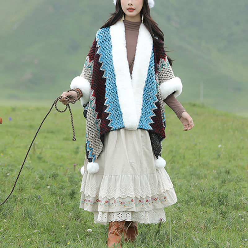 Buddha Stonesチベットのマルチカラーの波線ニットストライプショールコート冬用快適トラベルスカーフラップ - image 12