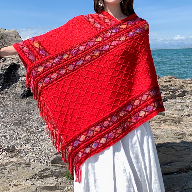 Buddha Stonesチベット カラフル ストライプ 菱形 パターン ショール タッセル プルオーバー 冬 快適 旅行用 スカーフ ラップ - image 16