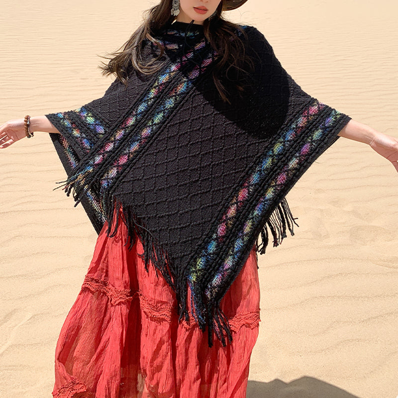 Buddha Stonesチベット カラフル ストライプ 菱形 パターン ショール タッセル プルオーバー 冬 快適 旅行用 スカーフ ラップ - image 8