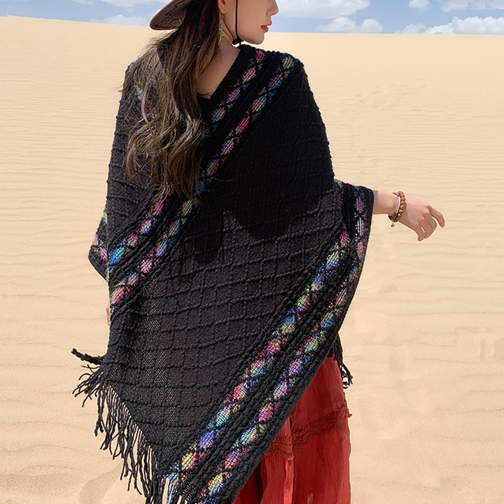 Buddha Stonesチベット カラフル ストライプ 菱形 パターン ショール タッセル プルオーバー 冬 快適 旅行用 スカーフ ラップ - image 9