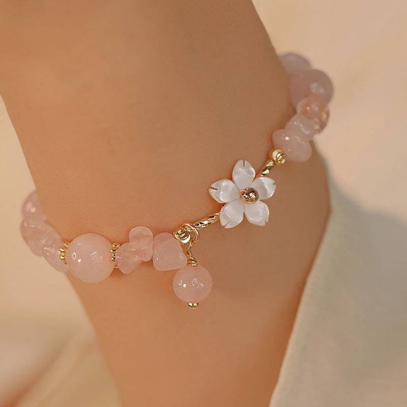 Buddha Stones14Kゴールドメッキ 天然ピンククリスタルフラワーラブブレスレット - image 1