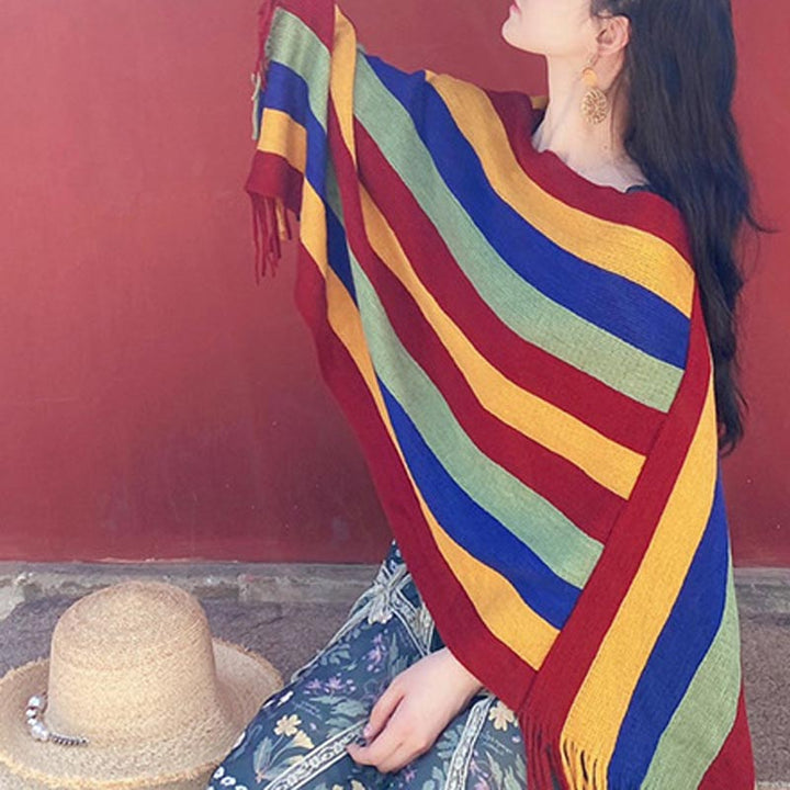 Buddha Stonesチベット カラフル ストライプ デザイン ショール タッセル プルオーバー 冬 快適 旅行用 スカーフ ラップ - image 12