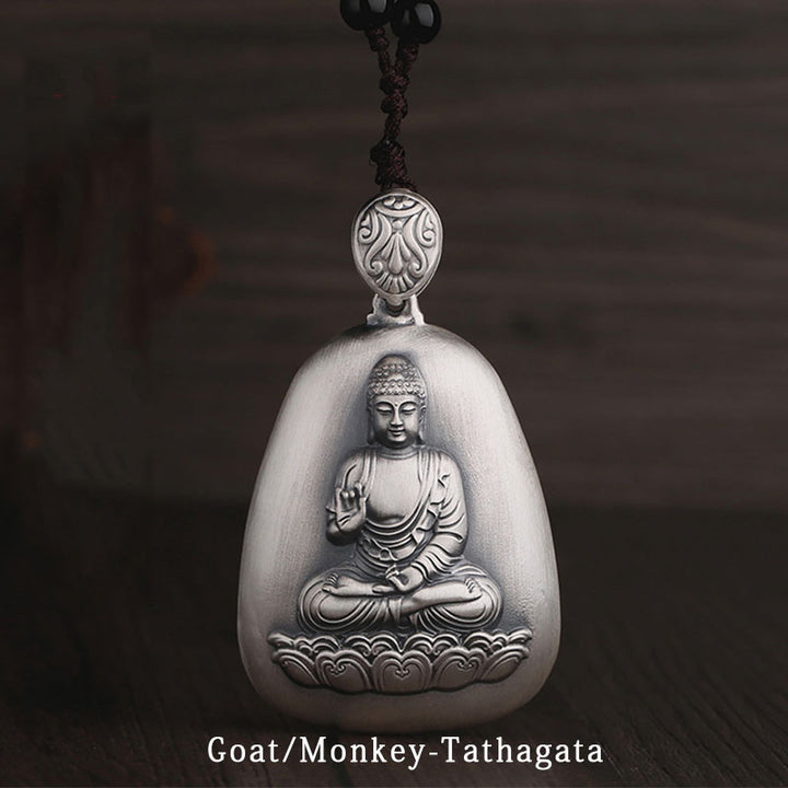 Buddha Stones999 スターリングシルバー 中国十二支 出生仏 般若心経 刻印入り 守護ネックレス ペンダント