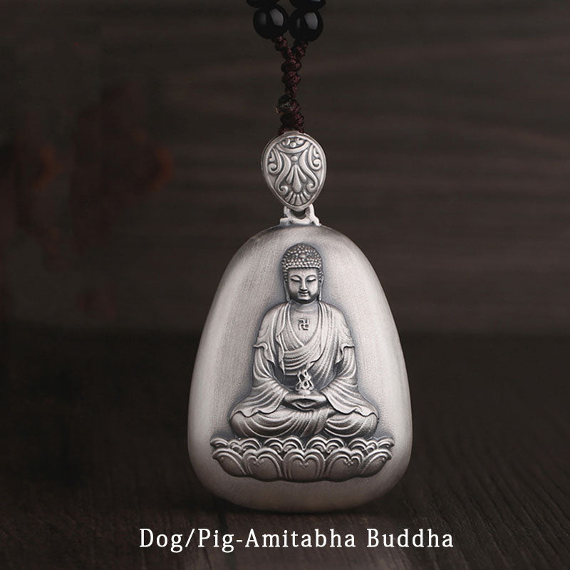 Buddha Stones999 スターリングシルバー 中国十二支 出生仏 般若心経 刻印入り 守護ネックレス ペンダント