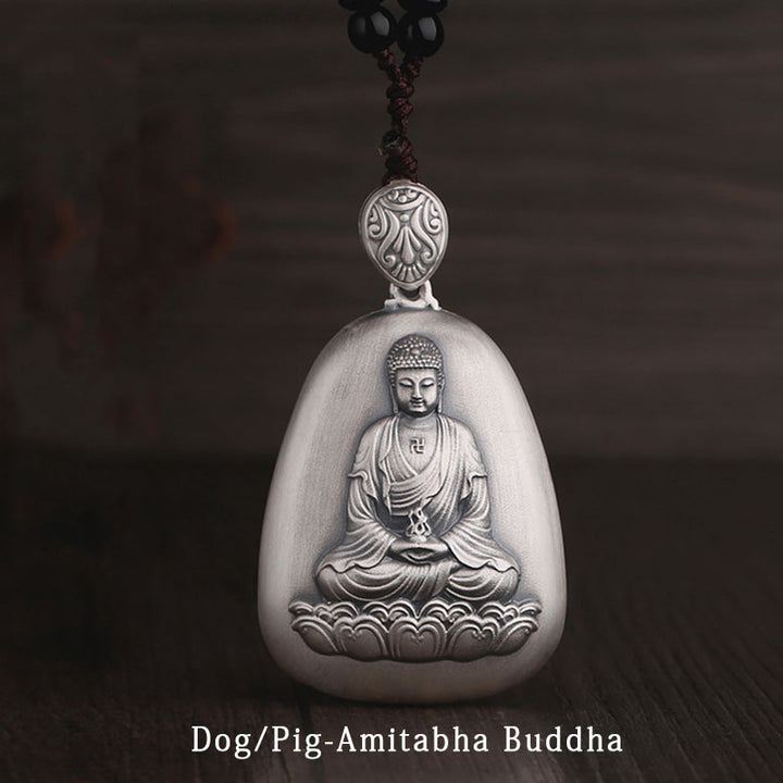 Buddha Stones999 スターリングシルバー 中国十二支 出生仏 般若心経 刻印入り 守護ネックレス ペンダント