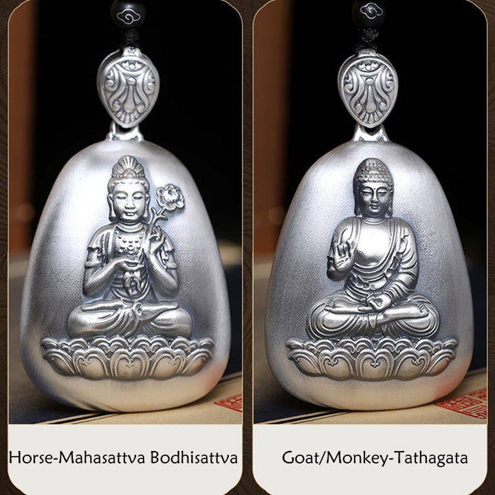 Buddha Stones999 スターリングシルバー 中国十二支 出生仏 般若心経 刻印入り 守護ネックレス ペンダント