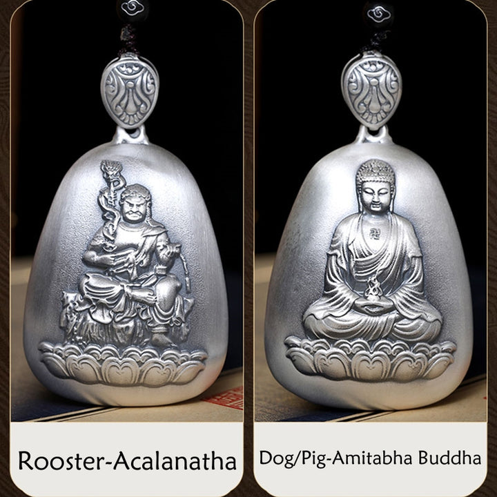 Buddha Stones999 スターリングシルバー 中国十二支 出生仏 般若心経 刻印入り 守護ネックレス ペンダント