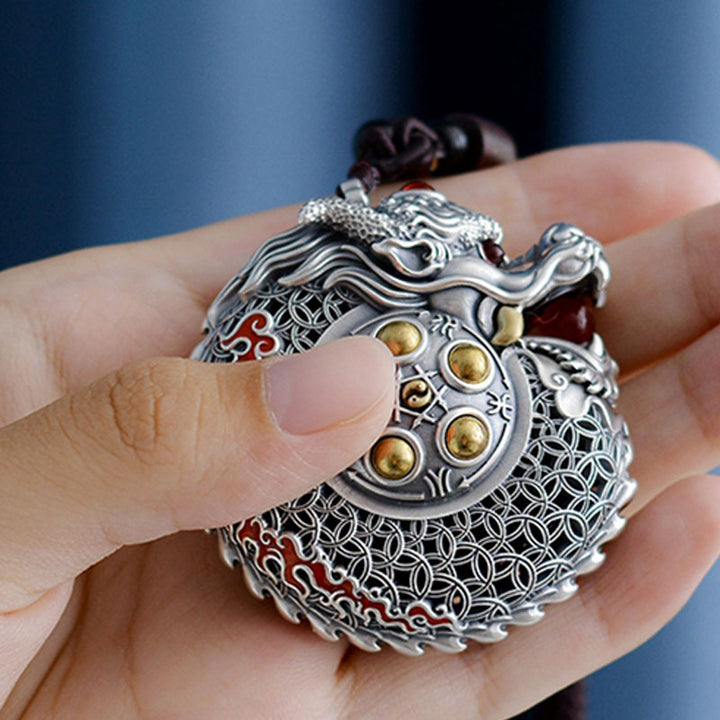Buddha Stones999 スターリングシルバー 龍年 回転ボール 五行 銅貨 強さ 吊り下げ装飾