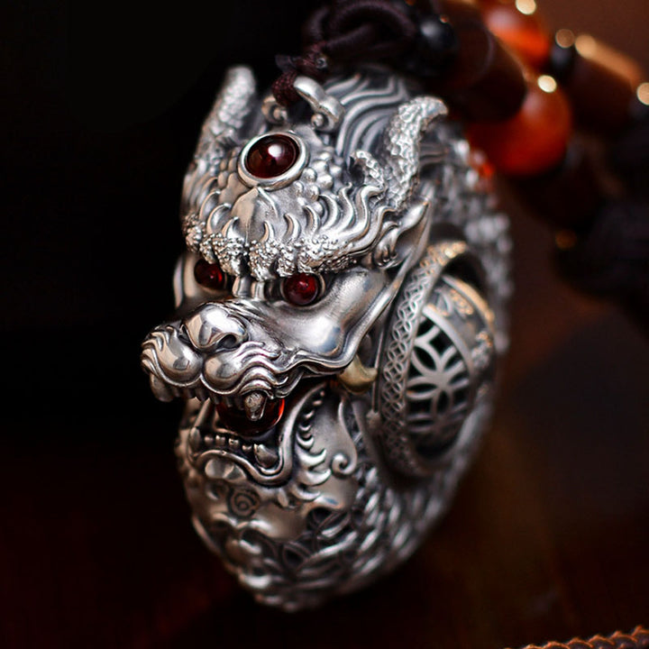 Buddha Stones999 スターリングシルバー 龍年 回転ボール 五行 銅貨 強さ 吊り下げ装飾