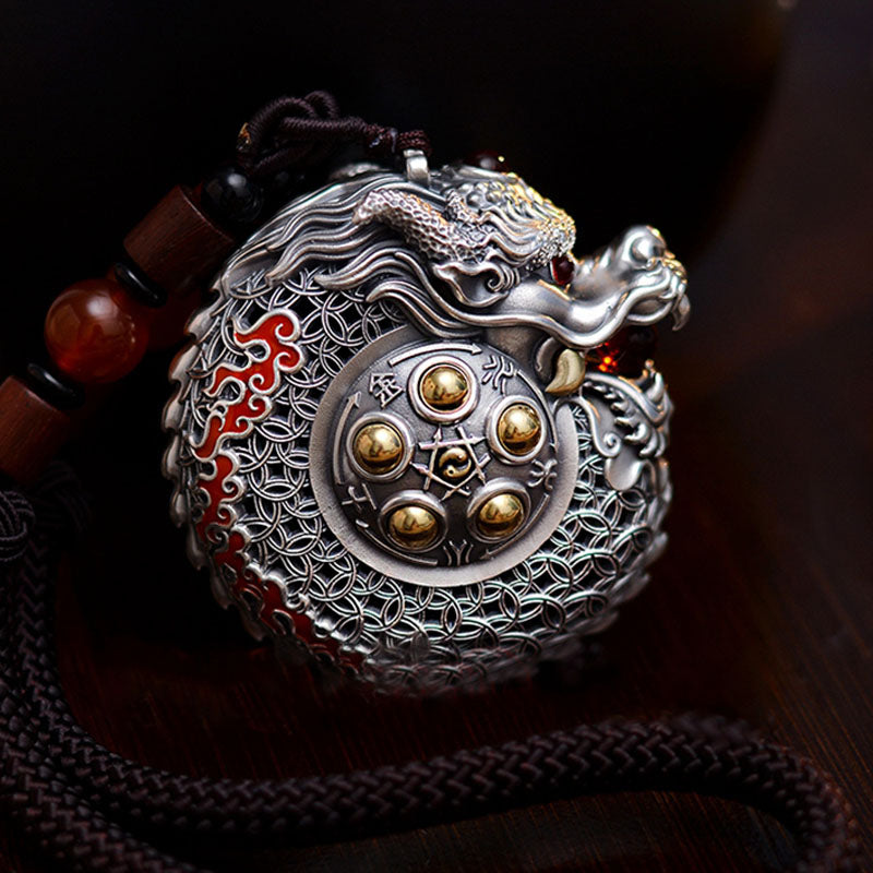 Buddha Stones999 スターリングシルバー 龍年 回転ボール 五行 銅貨 強さ 吊り下げ装飾