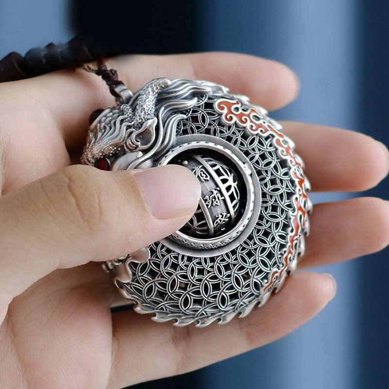 Buddha Stones999 スターリングシルバー 龍年 回転ボール 五行 銅貨 強さ 吊り下げ装飾