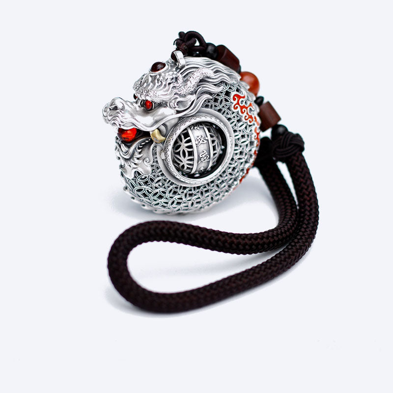 Buddha Stones999 スターリングシルバー 龍年 回転ボール 五行 銅貨 強さ 吊り下げ装飾
