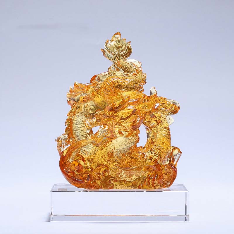 Buddha Stonesの年 ハンドメイド リュウリ クリスタル アートピース 保護 ホーム オフィス 装飾 ベース付き - 小さな黄色のドラゴン 9*5.8*12.5cm/3.54*2.28*4.92インチ - image 9