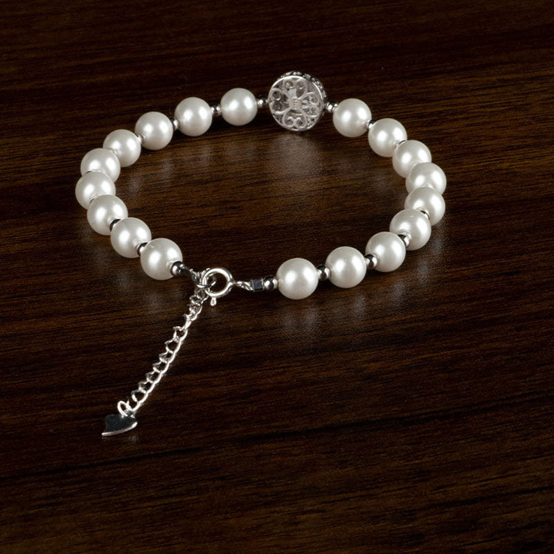 Buddha Stones 925スターリングシルバー パール ブルーカルセドニー ヒーリングチェーンブレスレットリング