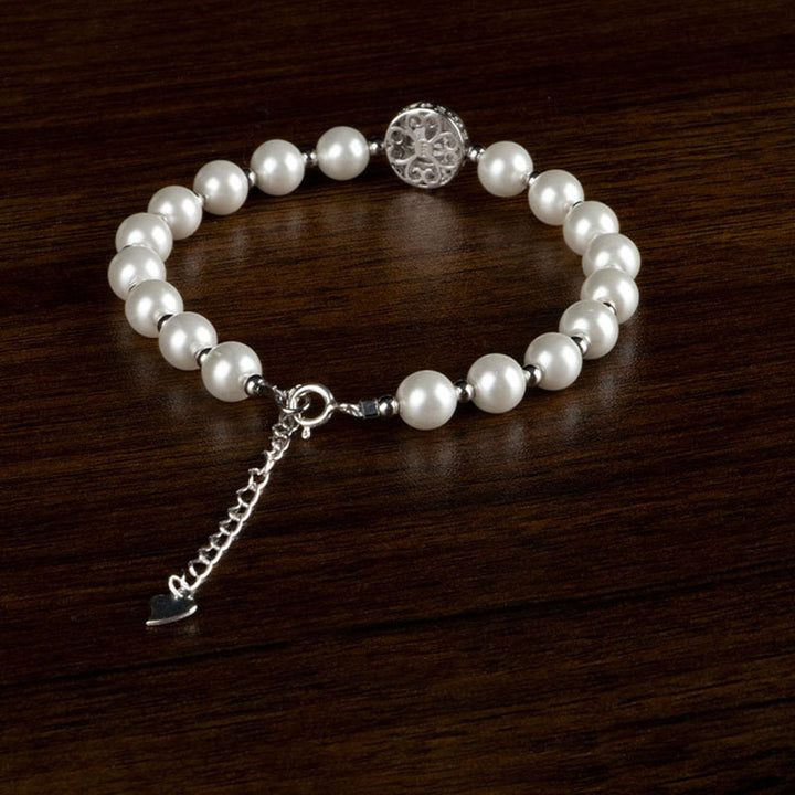 Buddha Stones 925スターリングシルバー パール ブルーカルセドニー ヒーリングチェーンブレスレットリング