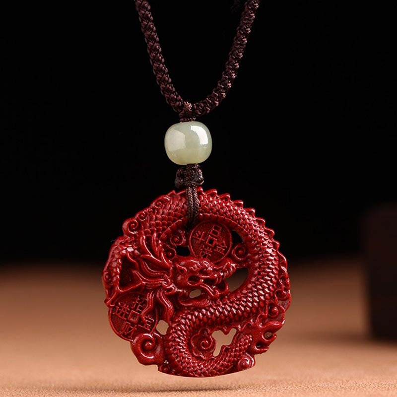 Buddha Stonesの年 天然辰砂 和田翡翠ビーズ 銅貨 富と力を引き寄せる ネックレスペンダント