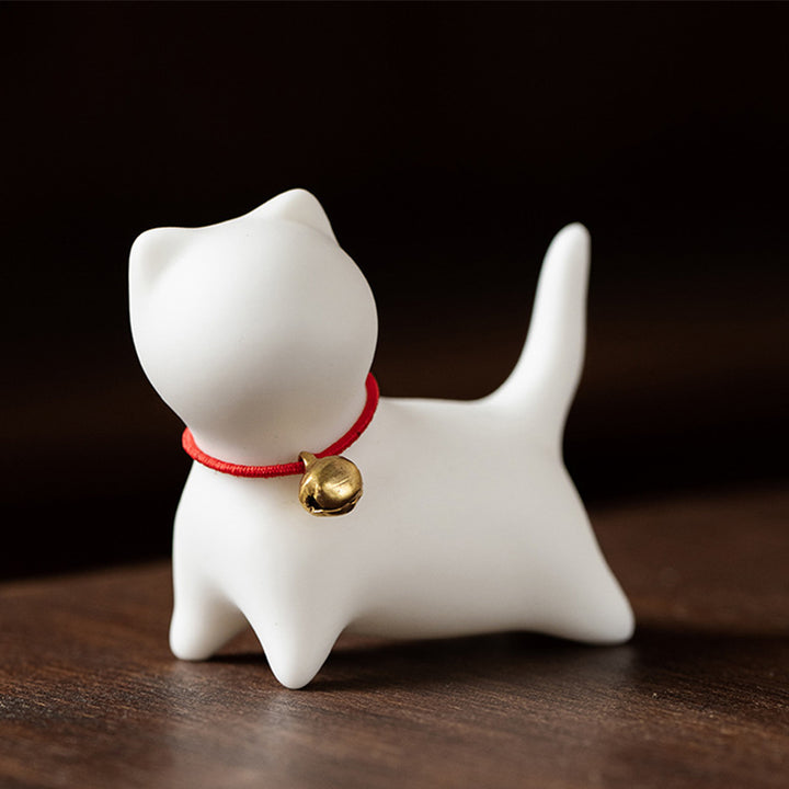 Buddha Stonesミニ 小型 かわいい 猫 ティーペット 陶器 ホームデスク 置物 装飾 - 立っている猫 5*2.5*4.5cm - 白 - image 4