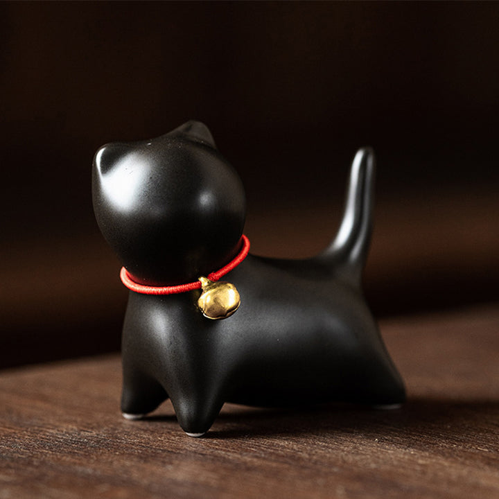 Buddha Stonesミニ 小型 かわいい 猫 ティーペット 陶器 ホームデスク 置物 装飾 - 立っている猫 5*2.5*4.5cm - 黒 - image 11