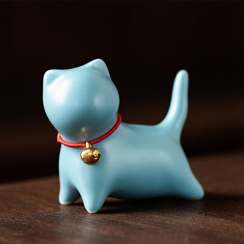 Buddha Stonesミニ 小型 かわいい 猫 ティーペット 陶器 ホームデスク 置物 装飾 - 立っている猫 5*2.5*4.5cm - 青 - image 10