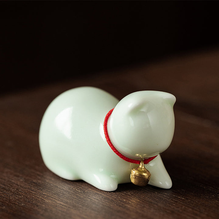 Buddha Stonesミニ 小型 かわいい 猫 ティーペット 陶器 ホームデスク 置物 装飾 - 座っている猫 5*3*3cm - 緑 - image 15