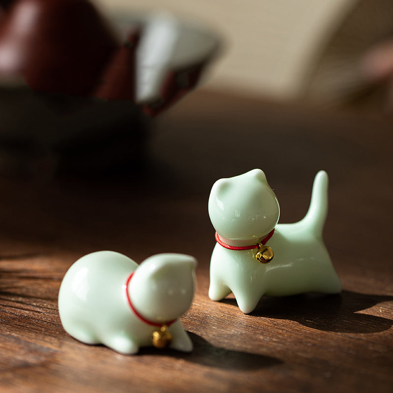 Buddha Stonesミニ 小型 かわいい 猫 ティーペット 陶器 ホームデスク 置物 装飾 - image 1
