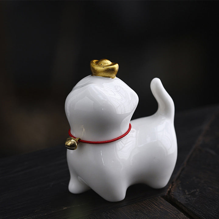 Buddha Stonesミニ招き猫インゴットティーペット陶器ホームデスク置物装飾 - 招き猫ホワイト 5.5×3.2×6cm - image 5