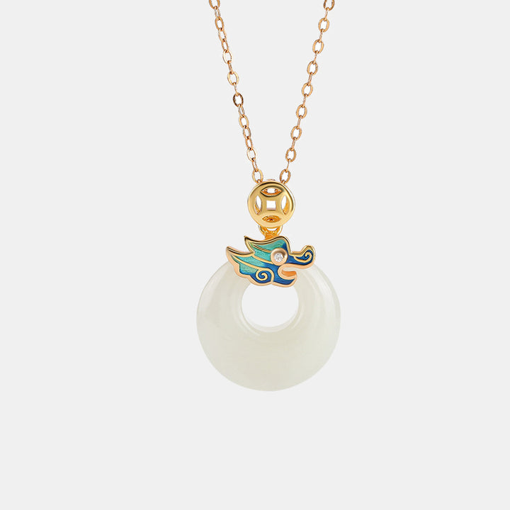 Buddha Stones925 スターリングシルバー メッキ ゴールド 龍年 和田翡翠 平和バックル 銅貨 豊穣 ネックレス ペンダント