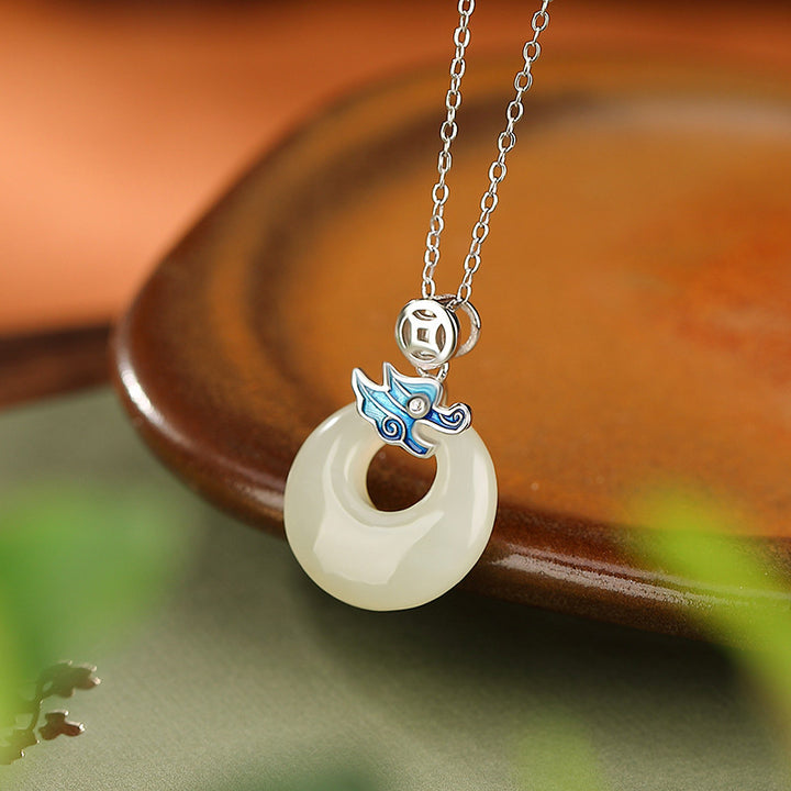 Buddha Stones925 スターリングシルバー メッキ ゴールド 龍年 和田翡翠 平和バックル 銅貨 豊穣 ネックレス ペンダント
