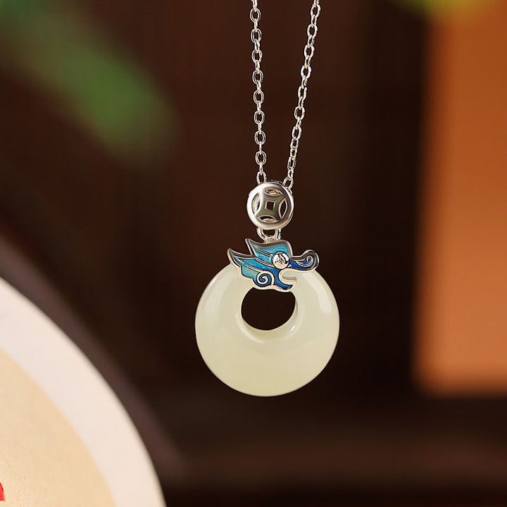 Buddha Stones925 スターリングシルバー メッキ ゴールド 龍年 和田翡翠 平和バックル 銅貨 豊穣 ネックレス ペンダント
