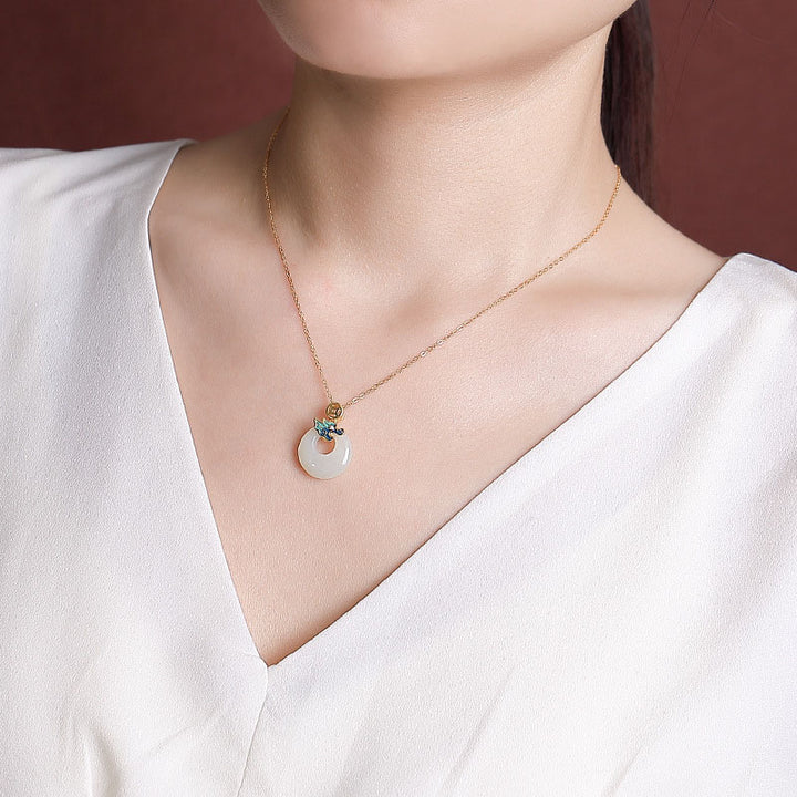 Buddha Stones925 スターリングシルバー メッキ ゴールド 龍年 和田翡翠 平和バックル 銅貨 豊穣 ネックレス ペンダント