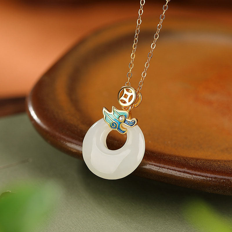 Buddha Stones925 スターリングシルバー メッキ ゴールド 龍年 和田翡翠 平和バックル 銅貨 豊穣 ネックレス ペンダント