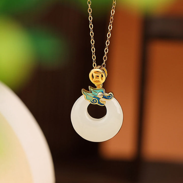 Buddha Stones925 スターリングシルバー メッキ ゴールド 龍年 和田翡翠 平和バックル 銅貨 豊穣 ネックレス ペンダント