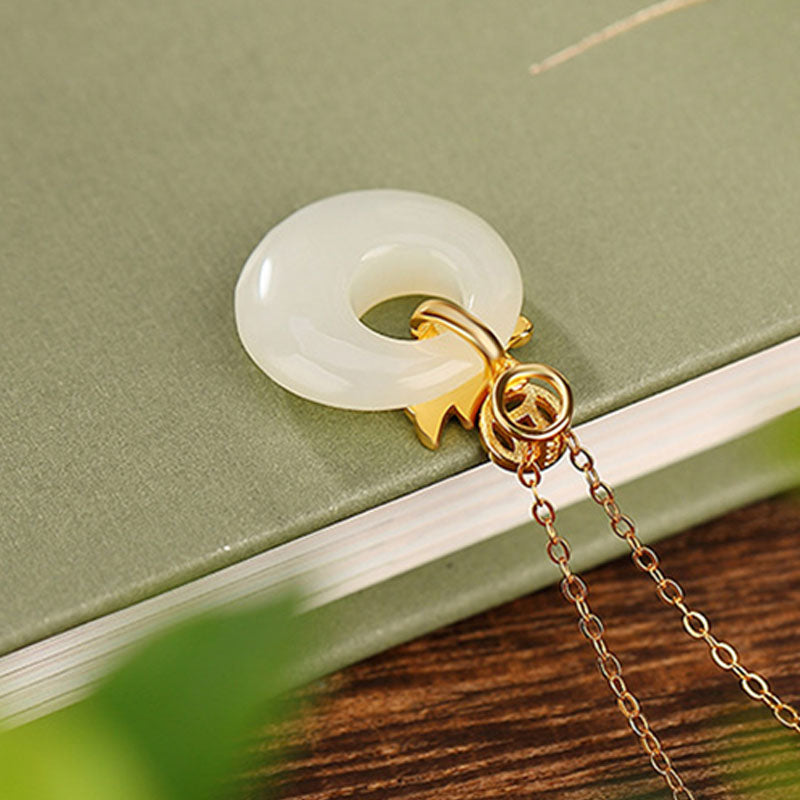 Buddha Stones925 スターリングシルバー メッキ ゴールド 龍年 和田翡翠平和のお守りチャーム銅貨 豊穣 ネックレス ペンダント - image 3