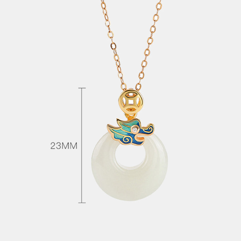 Buddha Stones925 スターリングシルバー メッキ ゴールド 龍年 和田翡翠平和のお守りチャーム銅貨 豊穣 ネックレス ペンダント - image 6