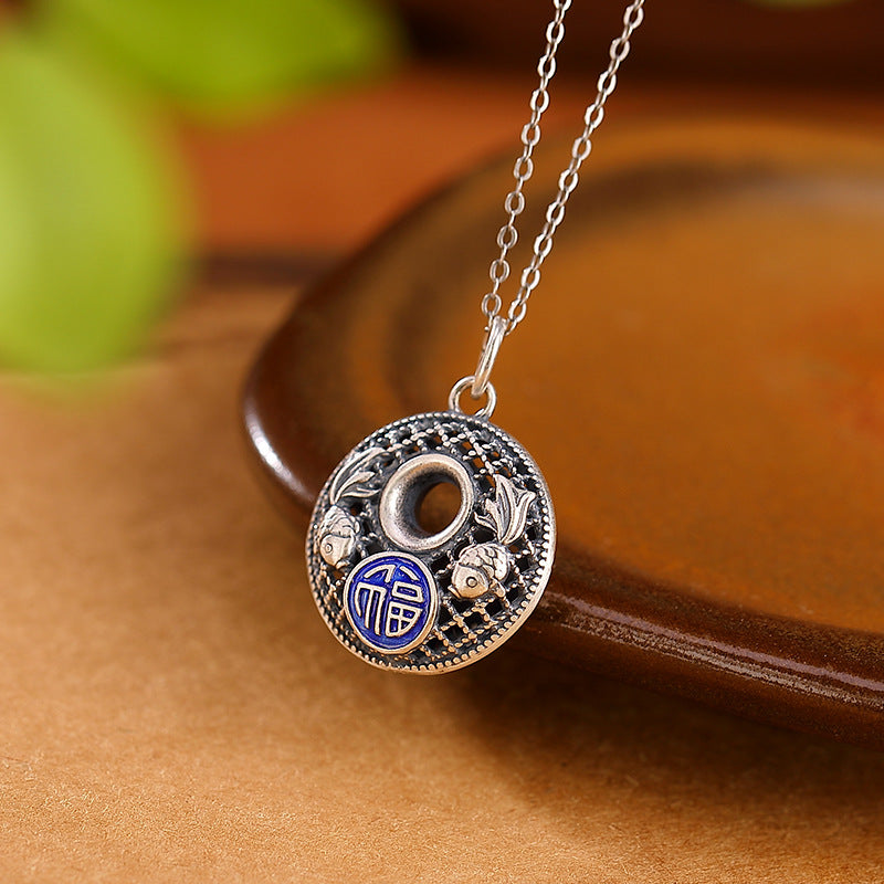 Buddha Stones999 スターリングシルバー 鯉 風 キャラクター 蓮 平和 バックル 富 ネックレス ペンダント