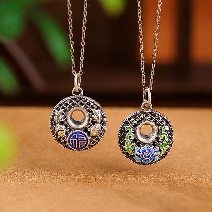 Buddha Stones999 スターリングシルバー 鯉 風 キャラクター 蓮 平和 バックル 富 ネックレス ペンダント