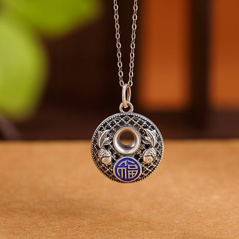 Buddha Stones999 スターリングシルバー 鯉 風 キャラクター 蓮 平和 バックル 富 ネックレス ペンダント