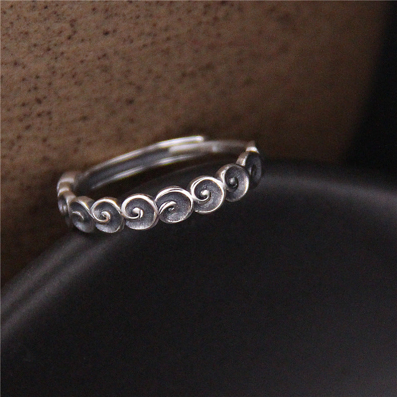 Buddha Stones925 スターリングシルバー 縁起の良い雲の彫刻リング - 瑞雲(50-54mm/ US6-US7) - image 0