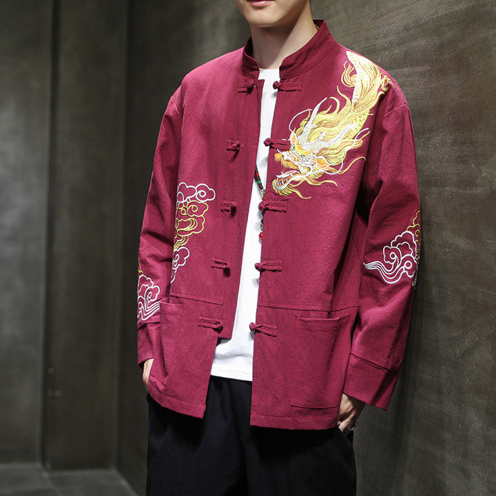 Buddha Stones龍吉祥雲刺繍衣料中国唐装ジャケット男性服 - 赤 - US/UK/AU48、 EU58(5XL) - image 13