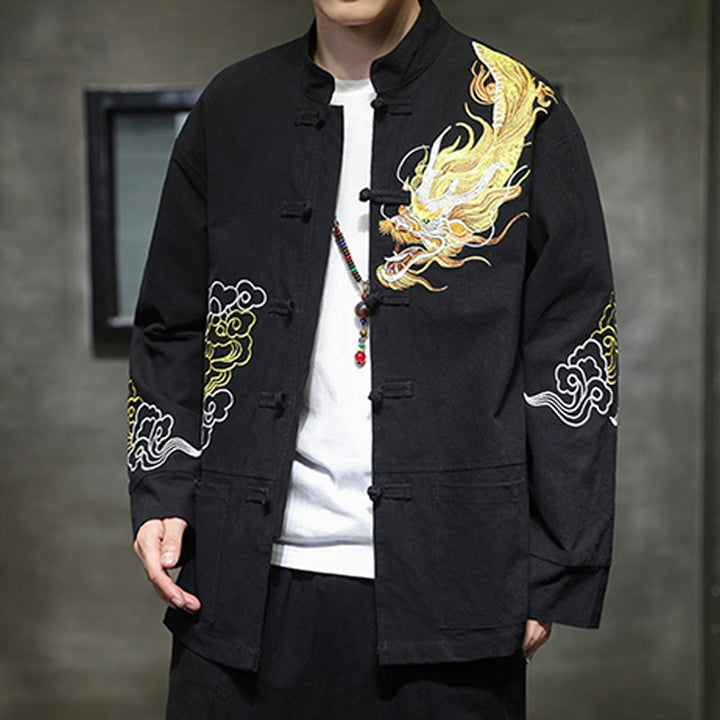 Buddha Stones龍吉祥雲刺繍衣料中国唐装ジャケット男性服 - image 9